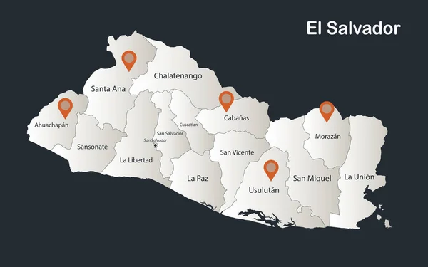 Salvador Mapa Infografías Planas Colores Blanco Nieve Con Nombres Regiones — Vector de stock