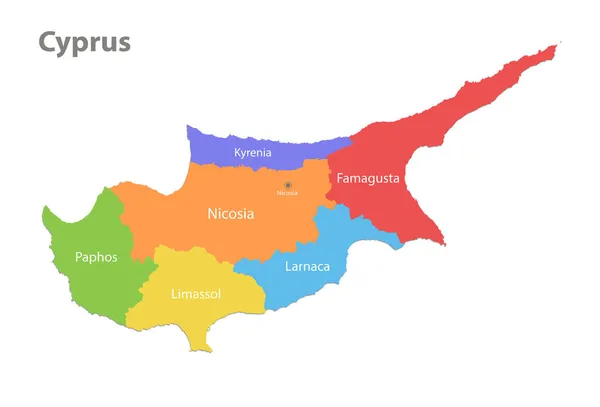 Chipre Mapa División Administrativa Regiones Individuales Separadas Con Nombres Mapa — Archivo Imágenes Vectoriales