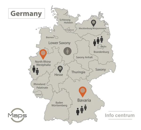 Mapa Niemiec Poszczególne Regiony Nazwami Infografiki Ikony Wektor — Wektor stockowy