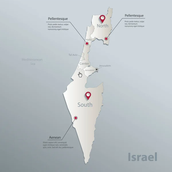 Mapa Izraela Podział Administracyjny Nazwami Niebieska Kartka Papieru Wektor — Wektor stockowy
