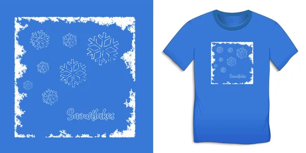 雪の結晶と凍結フレーム 冬のモチーフ画像 Tシャツベクトルのグラフィックデザイン — ストックベクタ