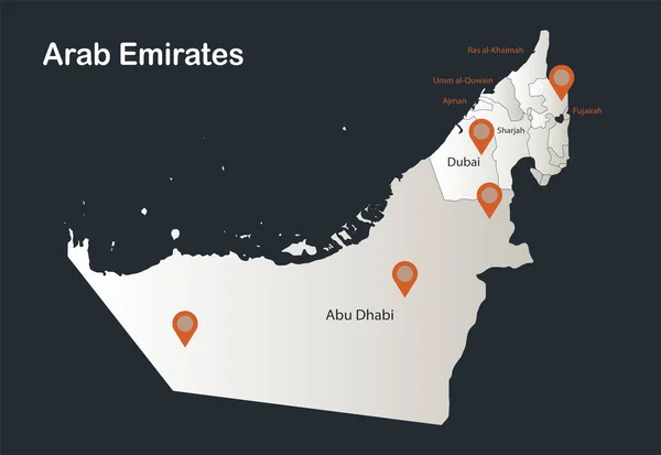 Mapa Emiratów Arabskich Infografika Płaska Kolorystyka Śnieżnobiały Nazwami Poszczególnych Regionów — Wektor stockowy