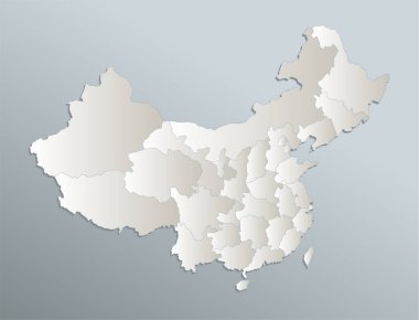 Çin haritası, idari bölüm, mavi beyaz kart kağıdı 3D boş