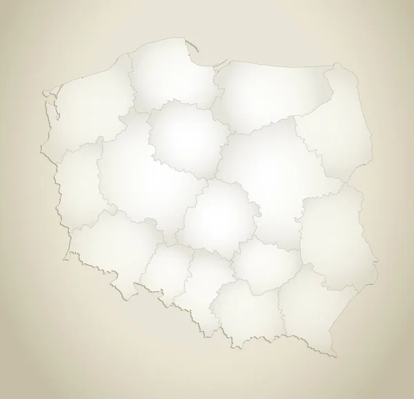 Polónia Mapa Divisão Administrativa Papel Velho Fundo Branco — Fotografia de Stock