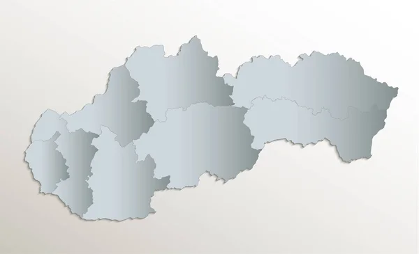 Slovakya Haritası Idari Bölüm Slovakya Cumhuriyeti Beyaz Mavi Kart Kağıdı — Stok fotoğraf