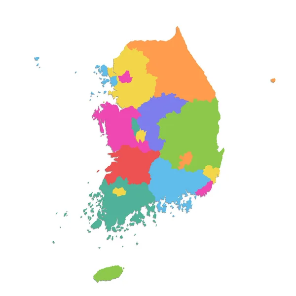 Jižní Korea Mapa Korejská Republika Administrativní Rozdělení Barevná Mapa Izolovaná — Stock fotografie