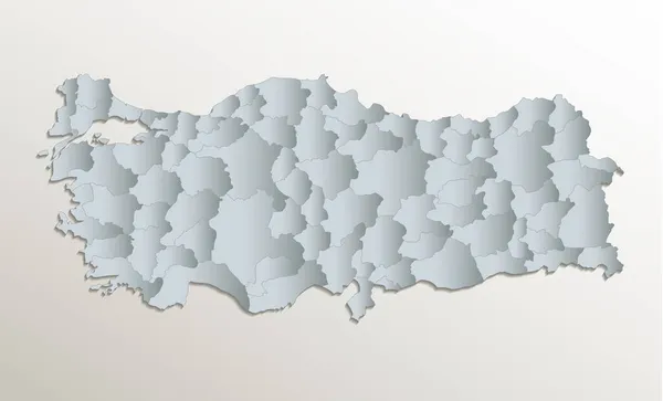 Turquía Mapa División Administrativa Blanco Azul Tarjeta Papel Blanco —  Fotos de Stock