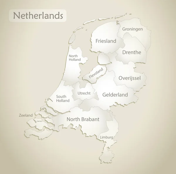 ネーデルラント地図 名前付き行政区画 古い紙の背景ベクトル — ストックベクタ