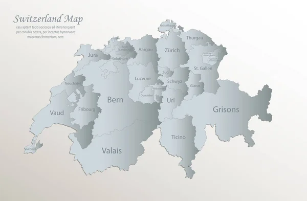 Suiza Mapa División Administrativa Con Nombres Blanco Azul Tarjeta Papel — Archivo Imágenes Vectoriales