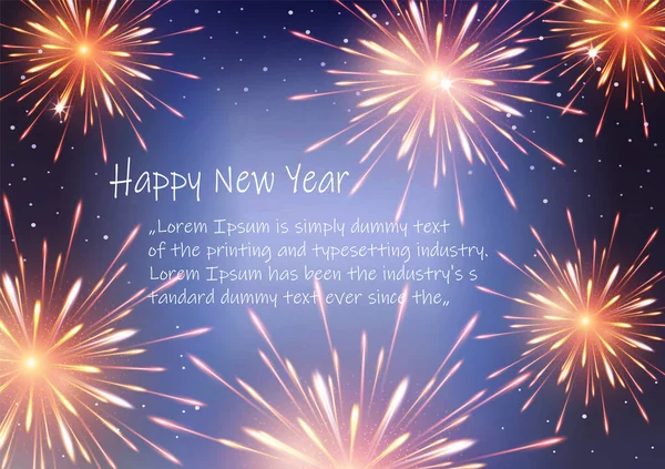 Frohes Neues Jahr Grußkarte Feuerwerk Hintergrund Vektor — Stockvektor