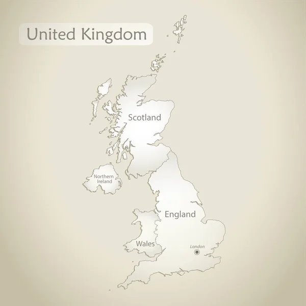 Egyesült Királyság Térkép Közigazgatási Egység Nevekkel Régi Papír Háttér Vektor — Stock Vector