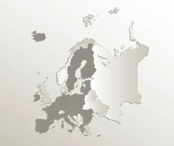 欧盟地图 分隔欧洲国家 卡纸3D自然空白 — 图库照片