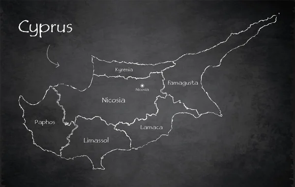 Kıbrıs Haritası Idari Bölümü Bölgeleri Ayırıyor Bireysel Bölgeyi Tasarım Kartı — Stok Vektör