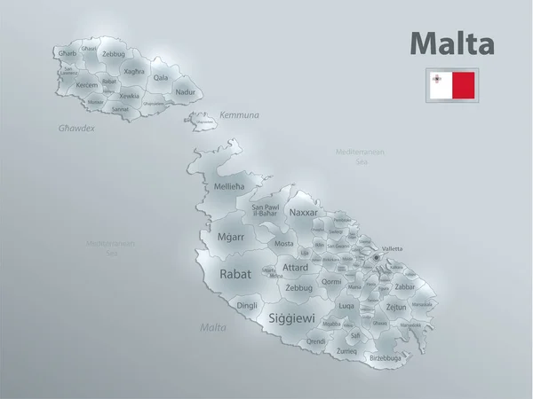 Malta Mapa Bandera División Administrativa Separa Regiones Nombres Diseño Tarjeta — Archivo Imágenes Vectoriales