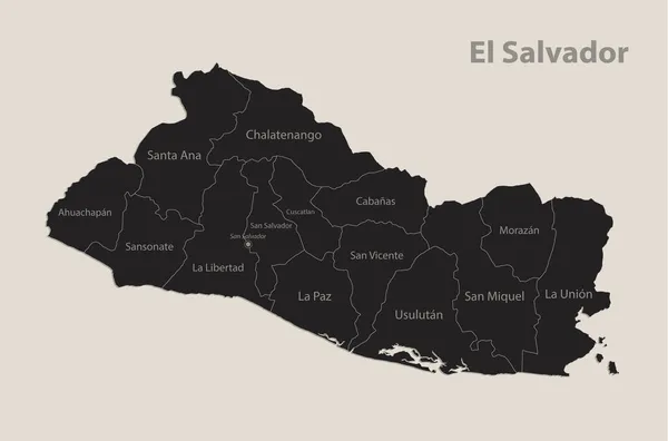 Mapa Negro Salvador Con Nombres Regiones Diseño Pizarra Vector — Vector de stock
