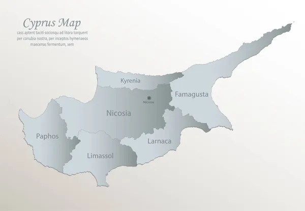 Kıbrıs Haritası Isimlerle Idari Bölüm Beyaz Mavi Kart Kağıdı Vektör — Stok Vektör