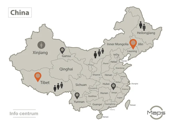 Mapa China Regiões Individuais Com Nomes Infográficos Ícones Vetor — Vetor de Stock