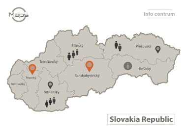 Slovakya haritası, isimleri, bilgileri ve simgeleri olan bölgeler