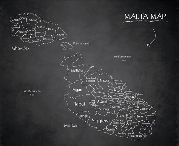 Malta Mapa Oddziela Stany Nazwami Projekt Karty Wektor Tablicy — Wektor stockowy