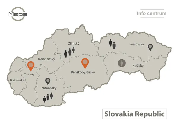 Slovensko Mapa Jednotlivé Oblasti Názvy Infographics Ikony Vektor — Stockový vektor