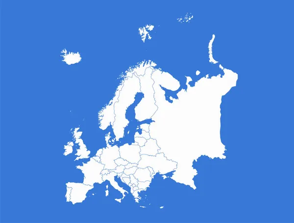 Mapa Evropy Samostatné Státy Modré Pozadí Prázdné — Stock fotografie