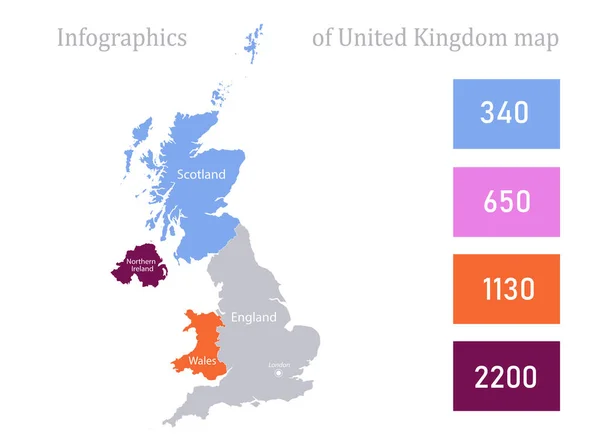 Infografías Del Mapa Del Reino Unido Vector Regiones Individuales — Vector de stock