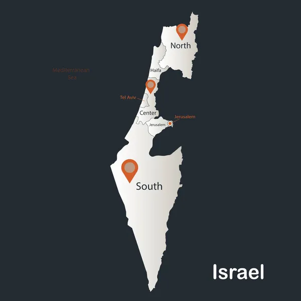 Israël Kaart Infographics Platte Ontwerp Kleuren Sneeuwwit Met Namen Van — Stockvector