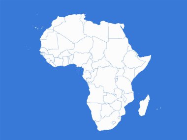 Afrika haritası, idari bölümler Whit devletleri, mavi arka plan, boş