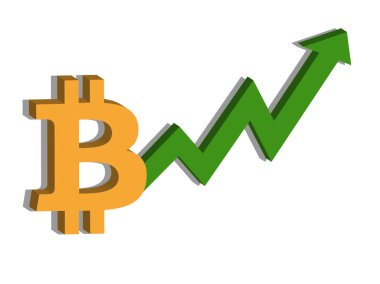 Bitcoin ve grafik, yükselen fiyatlar, para simgesi raster