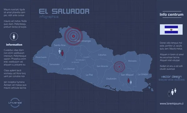 Σαλβαδόρ Χάρτη Ξεχωριστές Περιοχές Ονόματα Infographics Μπλε Επίπεδη Σχεδίαση Διάνυσμα — Διανυσματικό Αρχείο