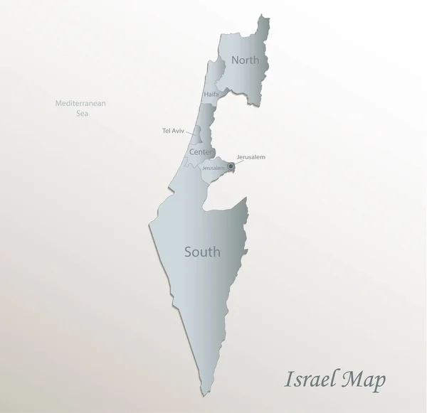 Карта Израиля Административное Деление Именами Белый Синий Бумажный Вектор Карты — стоковый вектор