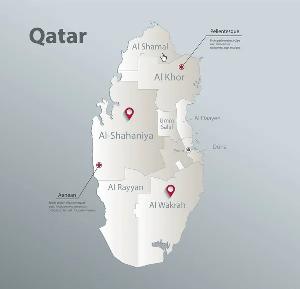 卡塔尔地图 有名称的行政区划 蓝色白卡纸3D矢量 — 图库矢量图片
