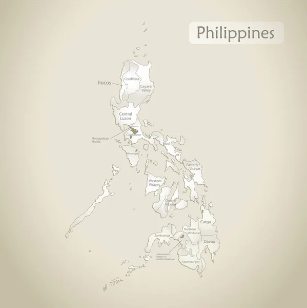 Филиппины Карта Административное Деление Именами Старый Вектор Бумажного Фона — стоковый вектор