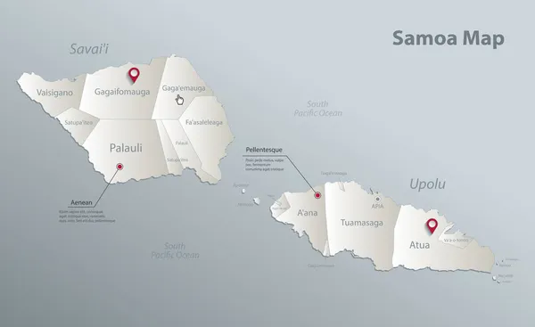 Samoa Karte Verwaltungseinheit Mit Namen Blau Weißes Kartenpapier Vektor — Stockvektor