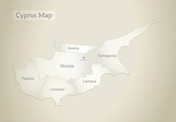 キプロス地図 名前と管理部門 古い紙の背景ベクトル — ストックベクタ