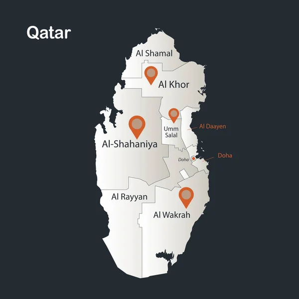 Katarová Mapa Infographics Plochý Design Barvy Sněhobílé Názvy Jednotlivých Oblastí — Stockový vektor
