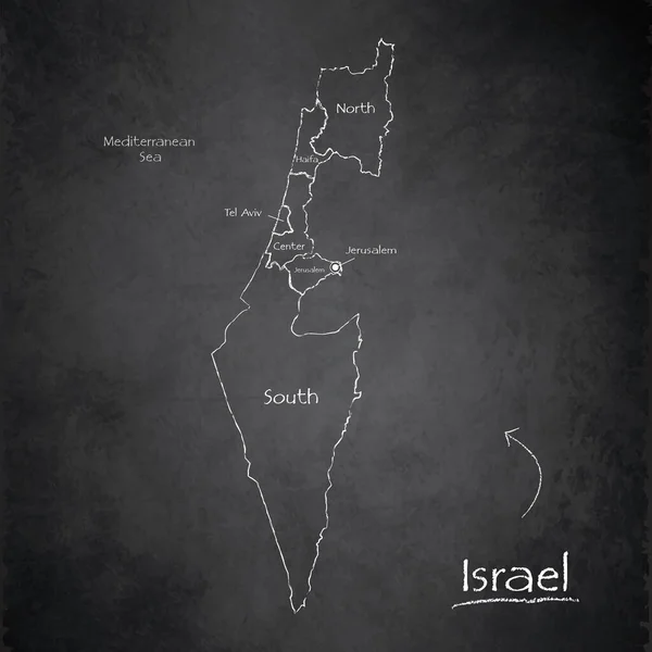 Israel Mapa Separa Regiões Nomes Cartão Design Quadro Negro Vetor —  Vetores de Stock