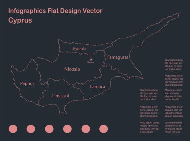 Bilgi grafikleri Kıbrıs harita taslağı, düz tasarım, mavi turuncu VECTOR