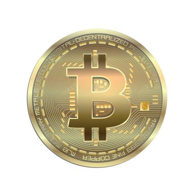 Beyaz arkaplanda izole edilmiş Bitcoin, altın sikke vektörü