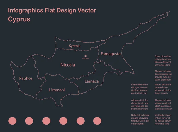 インフォグラフィックキプロス地図アウトライン フラットデザイン カラーブルーオレンジ Vector — ストックベクタ