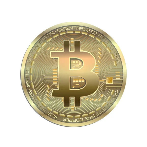 Bitcoin Geïsoleerd Witte Achtergrond Gouden Munt Vector — Stockvector