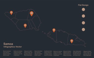 Bilgi Grafikleri Samoa haritası ana hatları, düz tasarım, mavi turuncu vektör