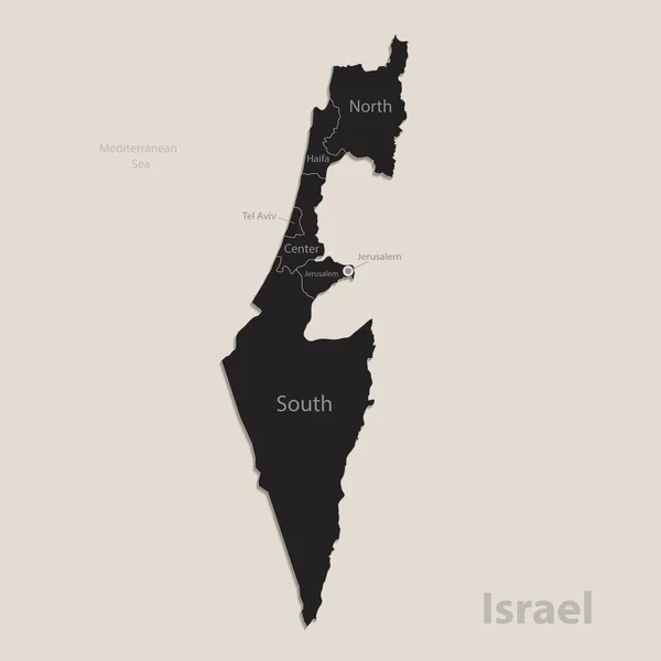 Černá Mapa Izraele Názvy Regionů Design Tabule Vektor — Stockový vektor