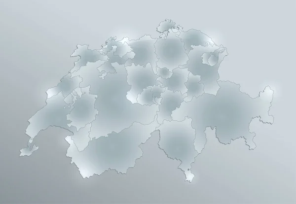Suiza Mapa División Administrativa Separa Regiones Diseño Tarjeta Vidrio Blanco — Foto de Stock