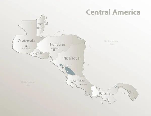 Mapa Centroamérica División Administrativa Separa Regiones Nombres Individuales Tarjeta Papel — Vector de stock