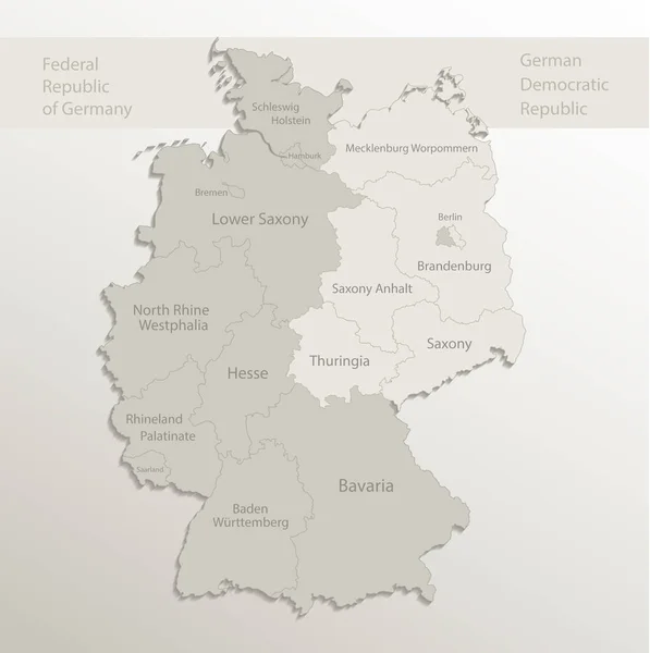 Németország Térkép Osztva Nyugat Kelet Németország Régiókkal Kártya Papír Természetes — Stock Vector