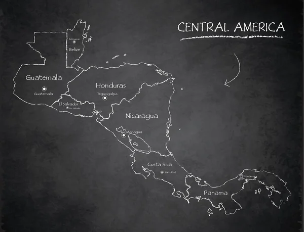 Central America Map Separates States Names Design Card Blackboard Chalkboard — Vector de stock