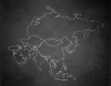 Asia map, separates states, design card blackboard, chalkboard blank
