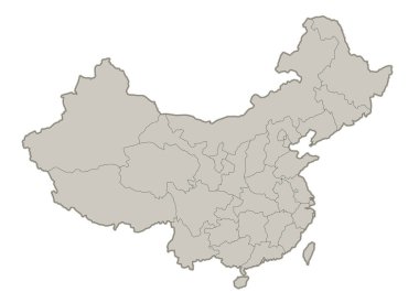 China map, individual regions, blank