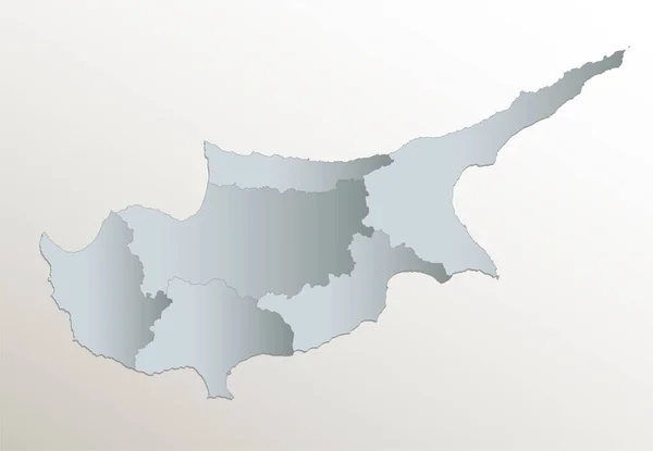 Mapa Cypru Podział Administracyjny Biała Niebieska Kartka Puste — Zdjęcie stockowe